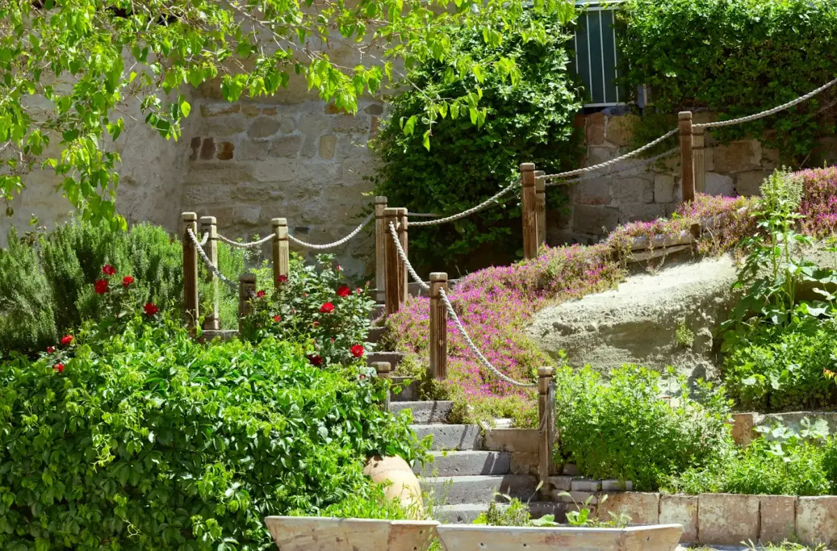 Jardin en terrasses avec escalier